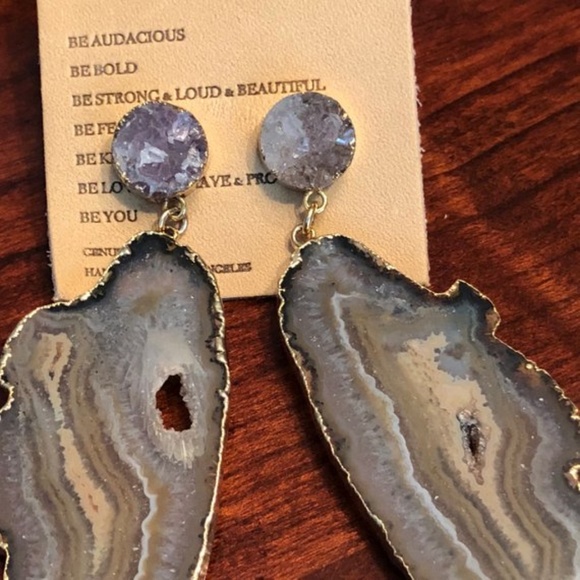 Dara Ettinger Statement Amethyst Druzy Earrings - Picture 3 of 5